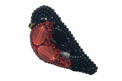 Bullfinch Bird - Readymade Beaded Brooch