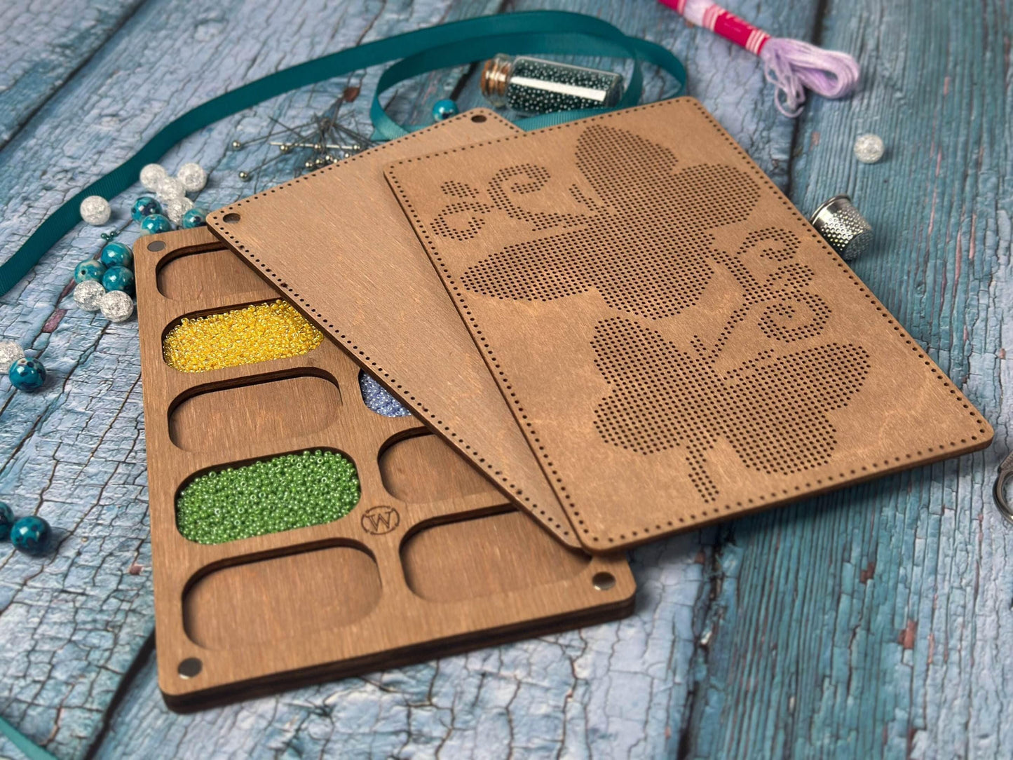Bead Embroidery Kit - Wooden Seed Beads Organizer