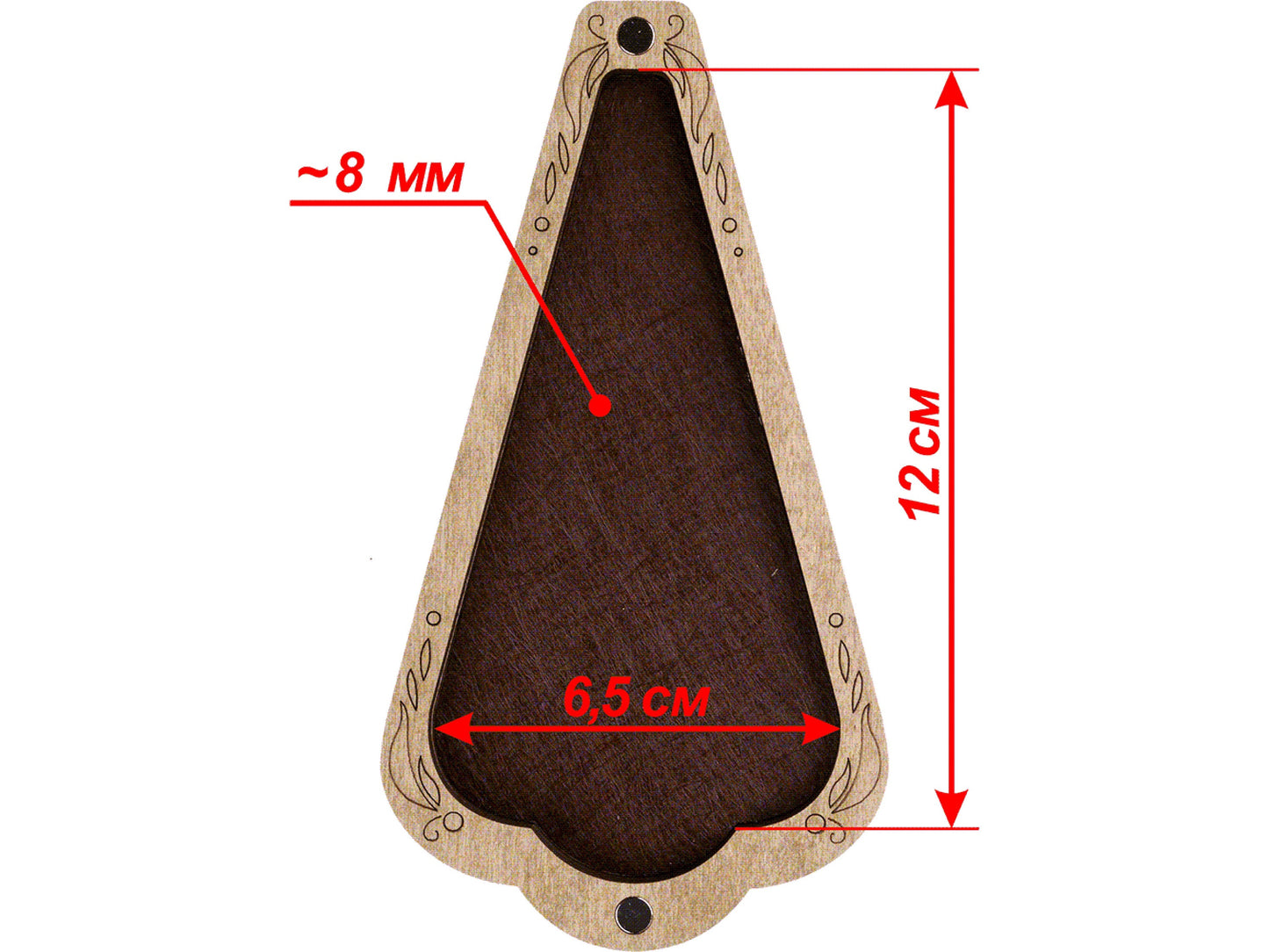 a close up of a wooden object with measurements