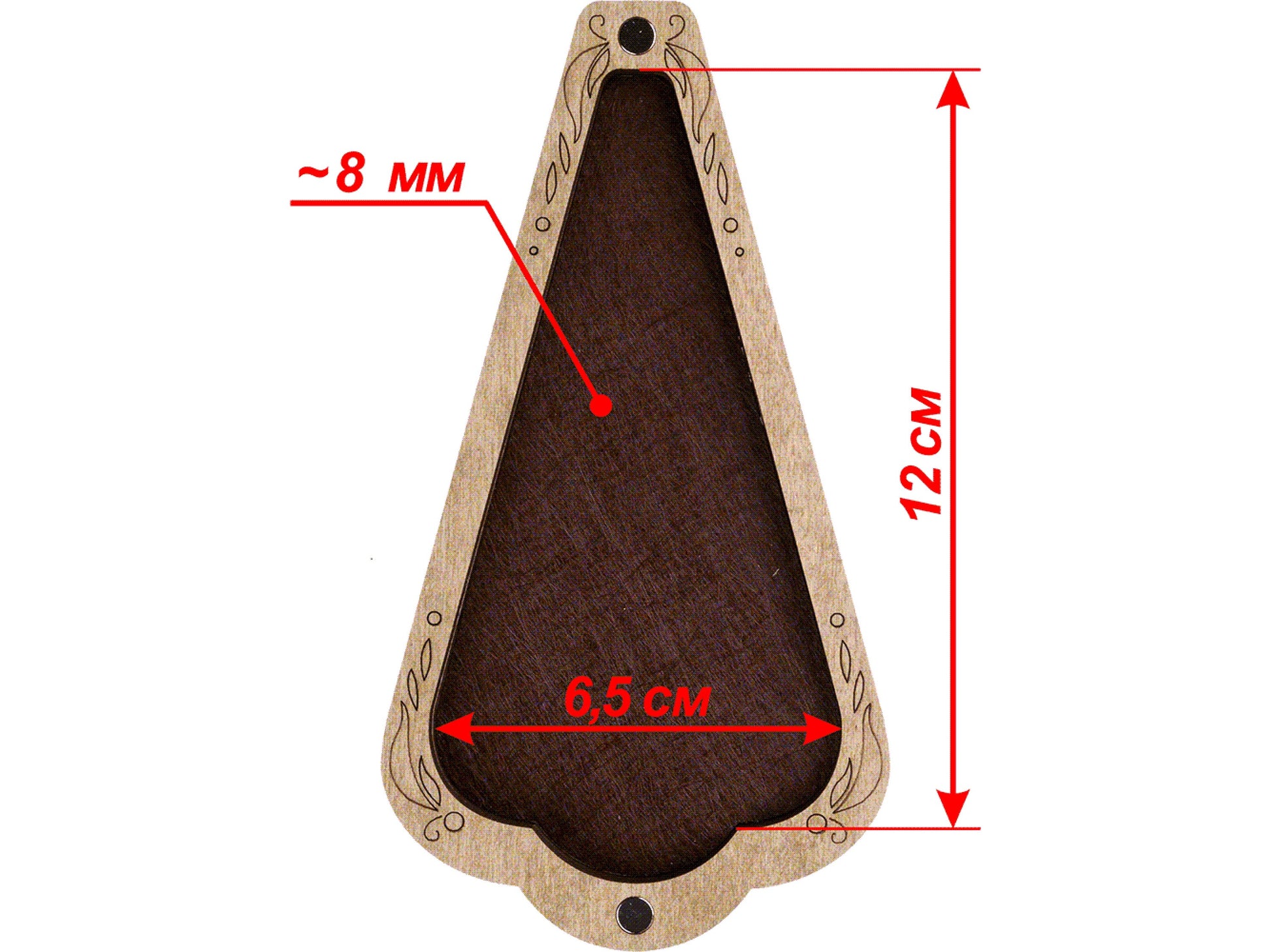 a close up of a wooden object with measurements