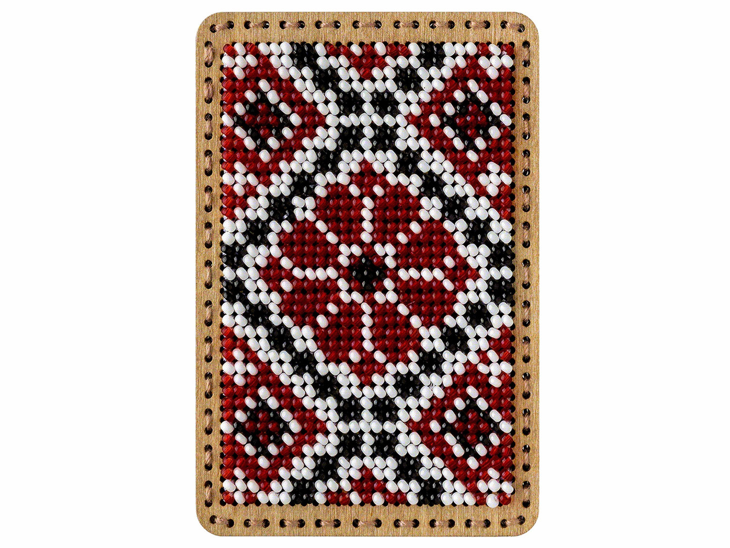 a red and black beaded phone case