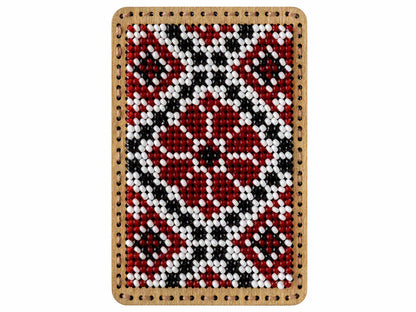 a red and black beaded phone case