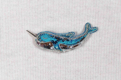 Blue Narwhal - Readymade Beaded Brooch