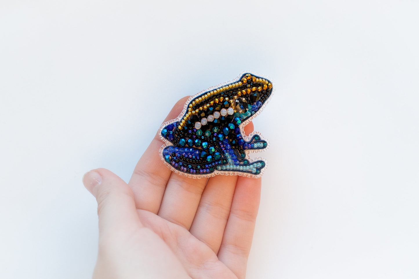 Blue Frog - Readymade Beaded Brooch
