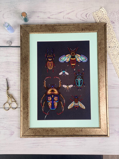 a framed picture of a group of bugs