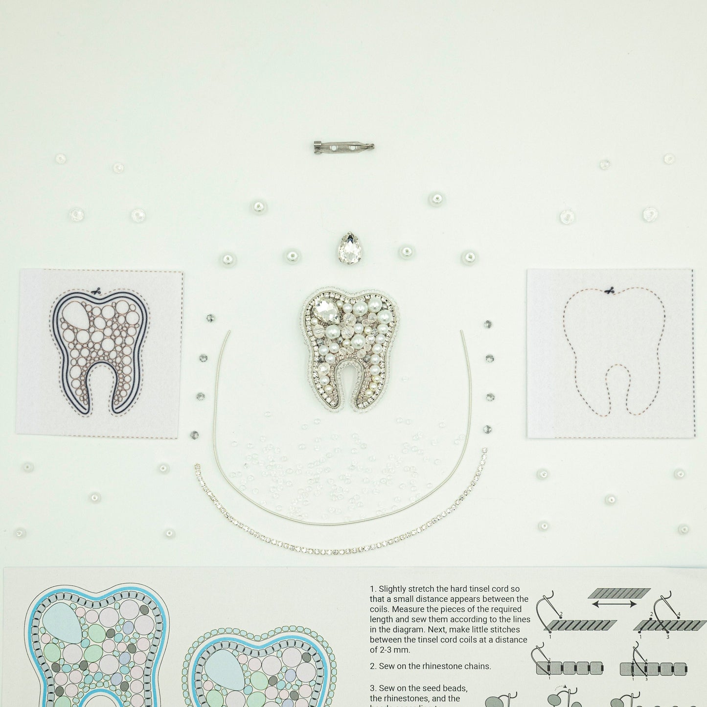 Bead Embroidery Kit Dentist. Seed Bead Brooch kit. DIY Craft kit. Tooth Beading kit. Needlework beading. Handmade Jewelry Making Kit