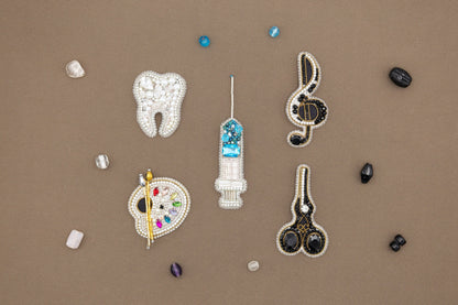 Bead Embroidery Kit Dentist. Seed Bead Brooch kit. DIY Craft kit. Tooth Beading kit. Needlework beading. Handmade Jewelry Making Kit