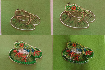 Bead Embroidery Kit Frog. Seed Bead Brooch kit. DIY Craft kit. Beading kit. Needlework beading. Handmade Jewelry Making Kit