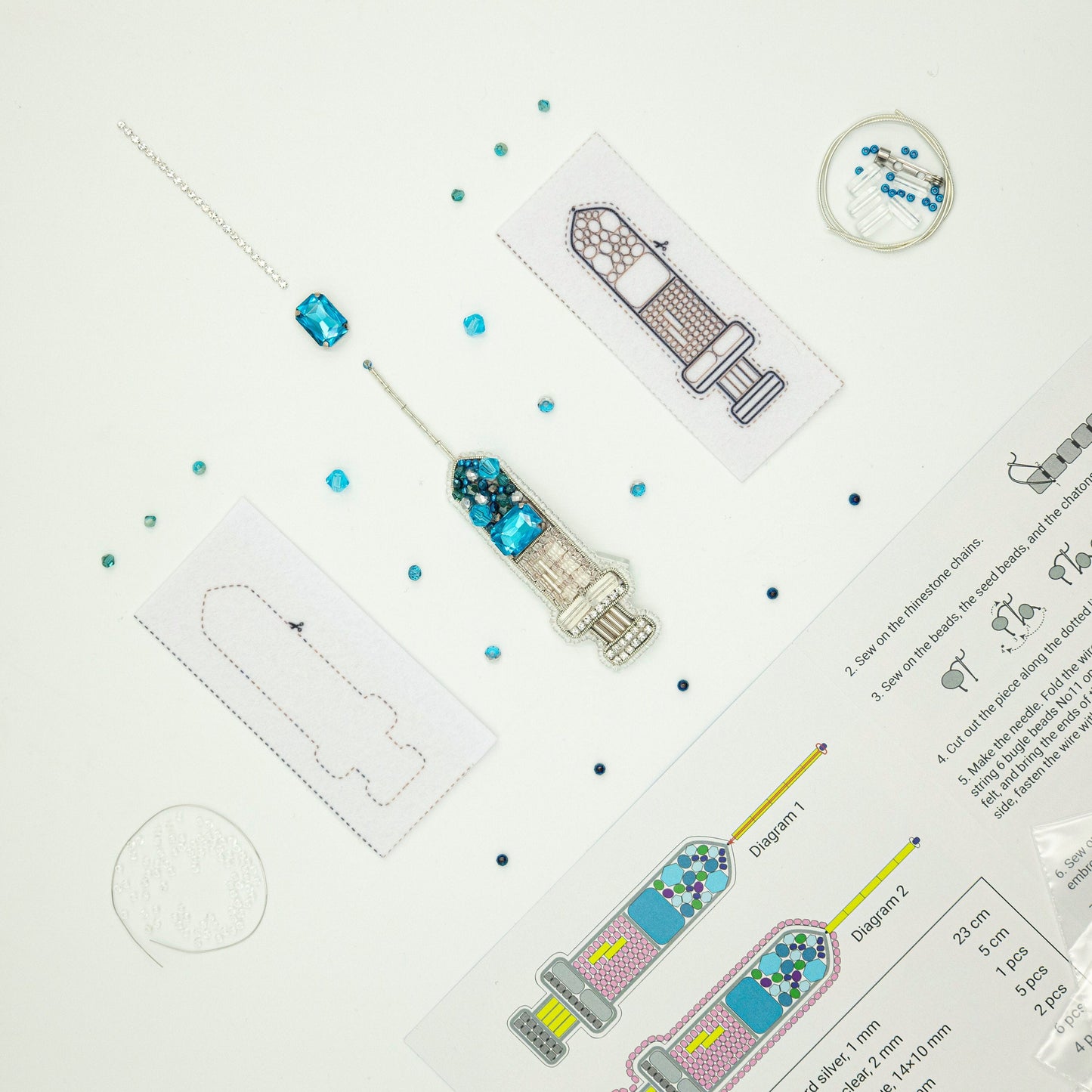 Bead Embroidery Kit Syringe. Seed Bead Brooch kit. DIY Craft kit. Medical Themed Beading kit. Needlework beading Handmade Jewelry Making Kit