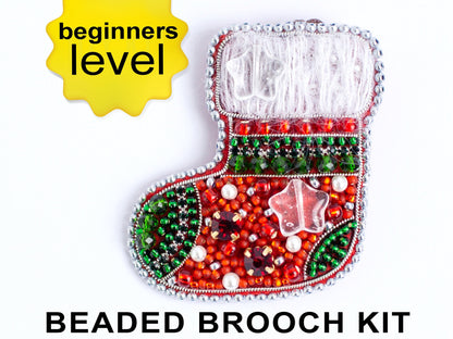 Bead Embroidery Kit Christmas Stocking. Seed Bead Brooch kit. DIY Craft kit. Beading kit. Needlework beading. Handmade Jewelry Making Kit