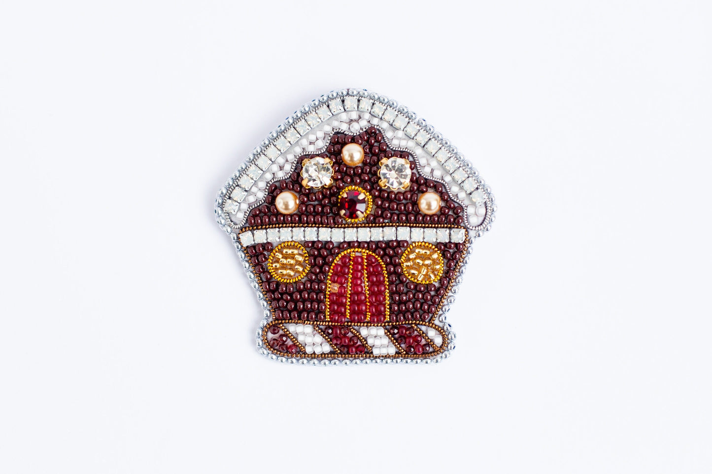 Bead Embroidery Kit Christmas Gingerbread House. Seed Bead Brooch kit. DIY Craft kit. Needlework beading. Handmade Jewelry Making Kit