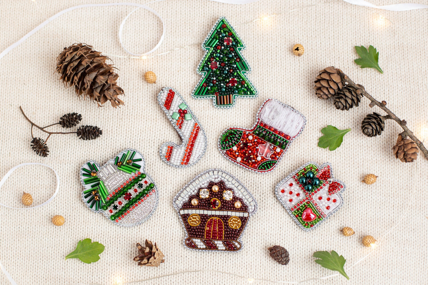 Bead Embroidery Kit Christmas Gingerbread House. Seed Bead Brooch kit. DIY Craft kit. Needlework beading. Handmade Jewelry Making Kit