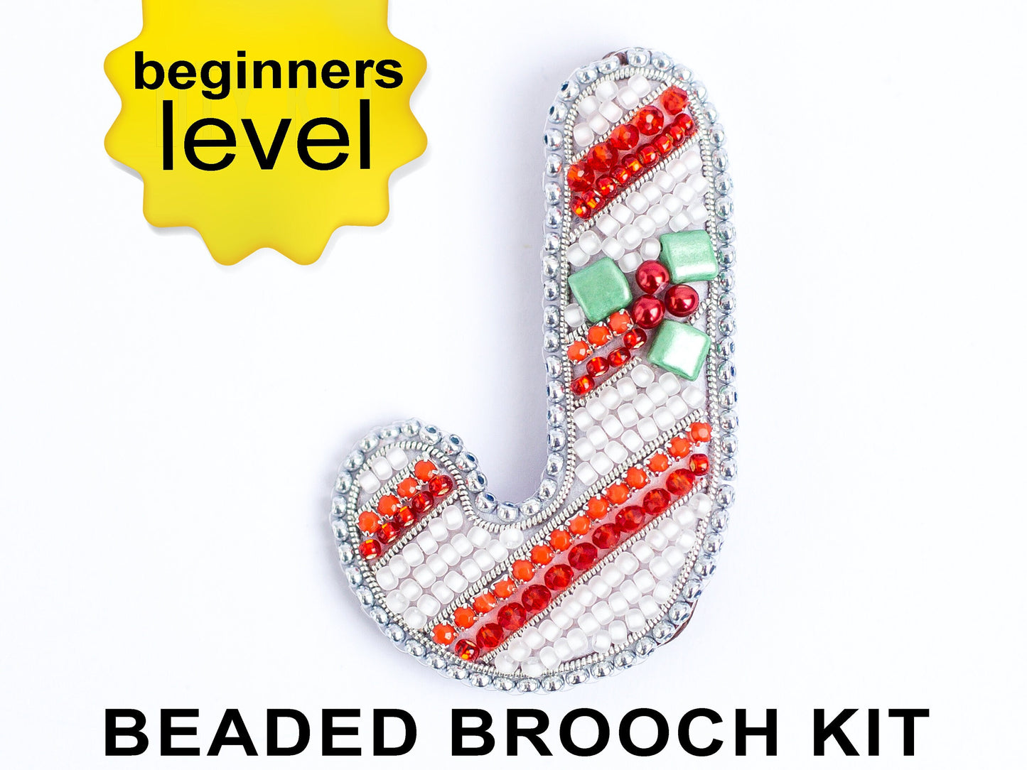 Bead Embroidery Kit Candy Cane. Seed Bead Brooch kit. DIY Craft kit. Xmas Beading Kit. Needlework beading. Handmade Jewelry Making Kit