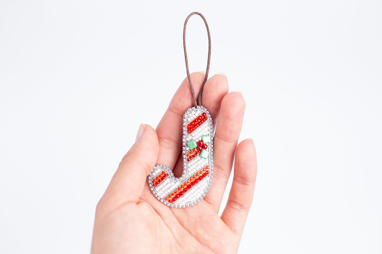 Bead Embroidery Kit Candy Cane. Seed Bead Brooch kit. DIY Craft kit. Xmas Beading Kit. Needlework beading. Handmade Jewelry Making Kit