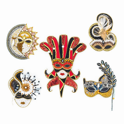 Bead Embroidery Kit - Set of 5 Masks, DIY Craft kits, Carnival of Venice Beaded Brooches, Jewelry Making Kits for Adults, Needlework beading