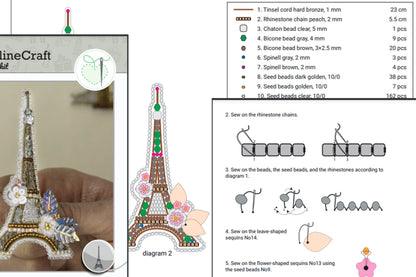 Bead Embroidery Kit Eiffel Tower. Seed Bead Brooch kit. DIY Craft kit. Paris Beading kit. Needlework beading. Handmade Jewelry Making Kit