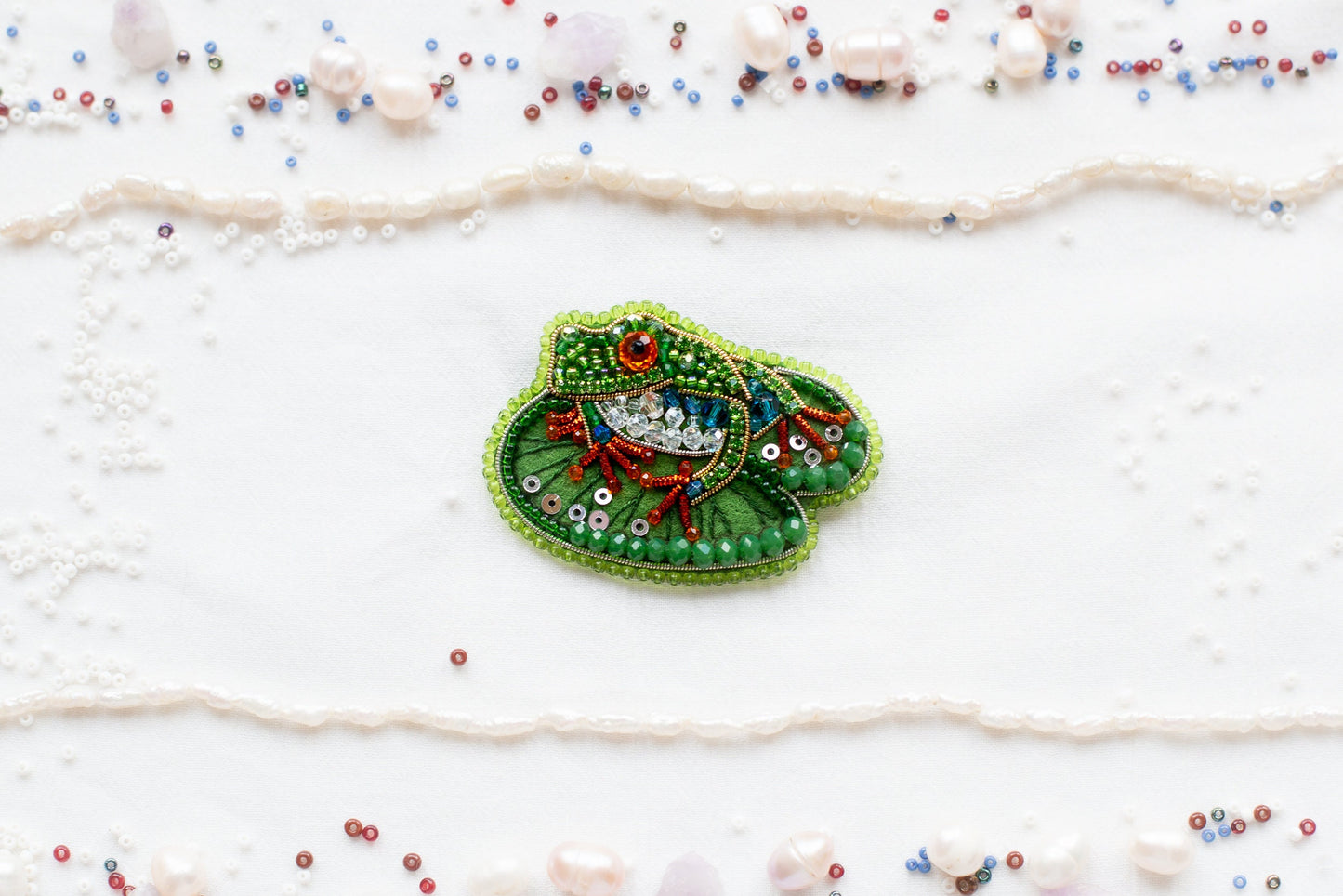 Bead Embroidery Kit Frog. Seed Bead Brooch kit. DIY Craft kit. Beading kit. Needlework beading. Handmade Jewelry Making Kit