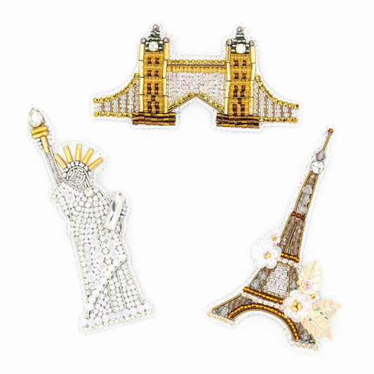 Bead Embroidery Kit - Set of 3 City Landmarks, DIY Craft kits, Patriotic Beaded Brooches, Jewelry Making Kits for Adults, Needlework beading