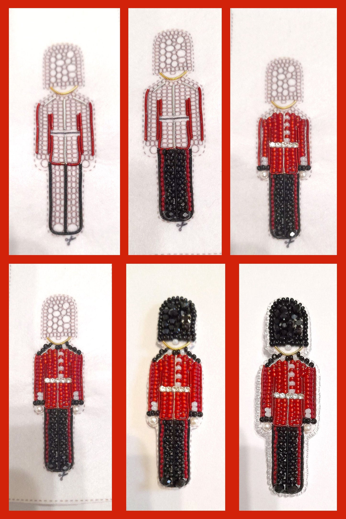 a series of photos of a beaded nutcracker