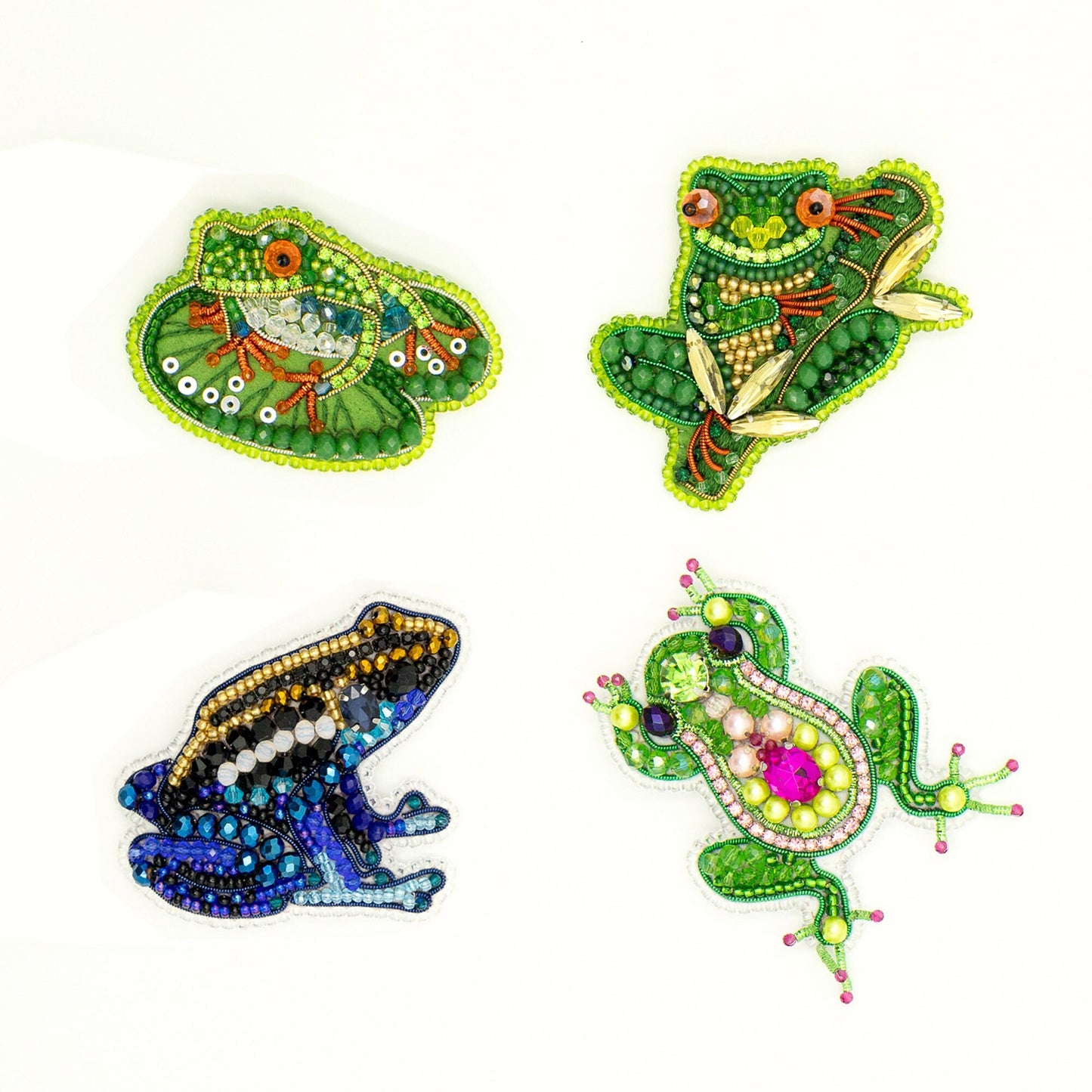 Bead Embroidery Kit - Set of 4 Frogs, DIY Craft kits, Cute Beaded Brooches, Jewelry Making Kits for Adults, Needlework beading