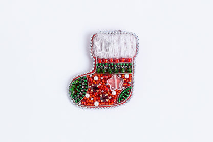 Bead Embroidery Kit Christmas Stocking. Seed Bead Brooch kit. DIY Craft kit. Beading kit. Needlework beading. Handmade Jewelry Making Kit