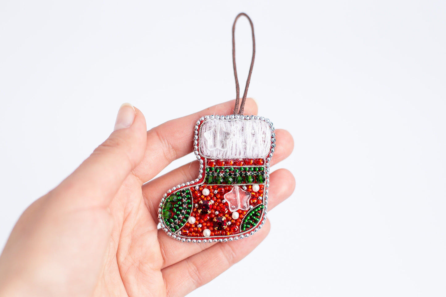 Bead Embroidery Kit Christmas Stocking. Seed Bead Brooch kit. DIY Craft kit. Beading kit. Needlework beading. Handmade Jewelry Making Kit