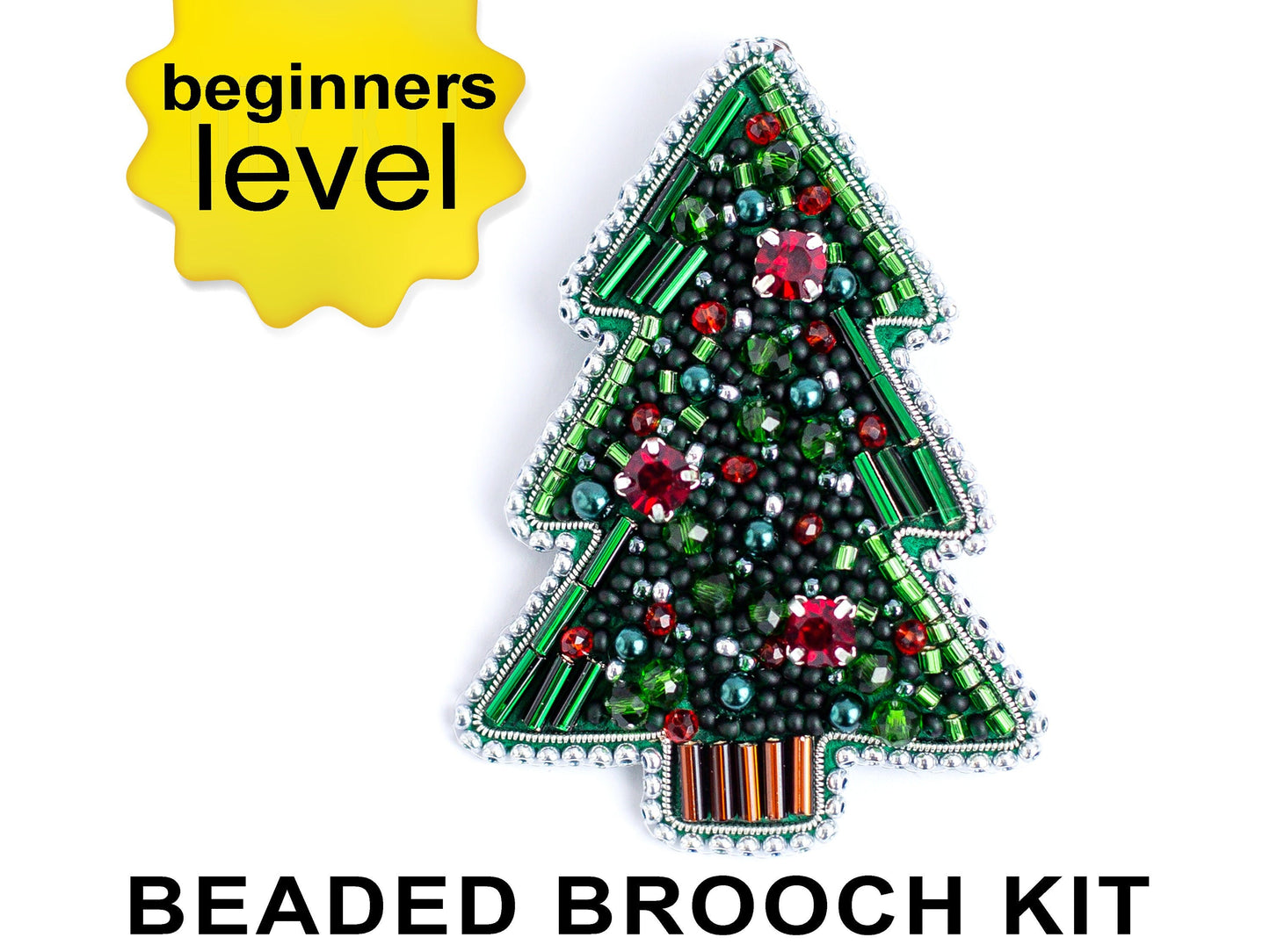 Bead Embroidery Kit Christmas Tree. Seed Bead Brooch kit. DIY Craft kit. Xmas Beading Kit. Needlework beading. Handmade Jewelry Making Kit