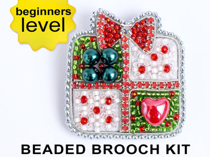 Bead Embroidery Kit Christmas Gift Box. Seed Bead Brooch kit. DIY Craft kit. Xmas Beading Kit. Needlework Handmade Jewelry Making Kit