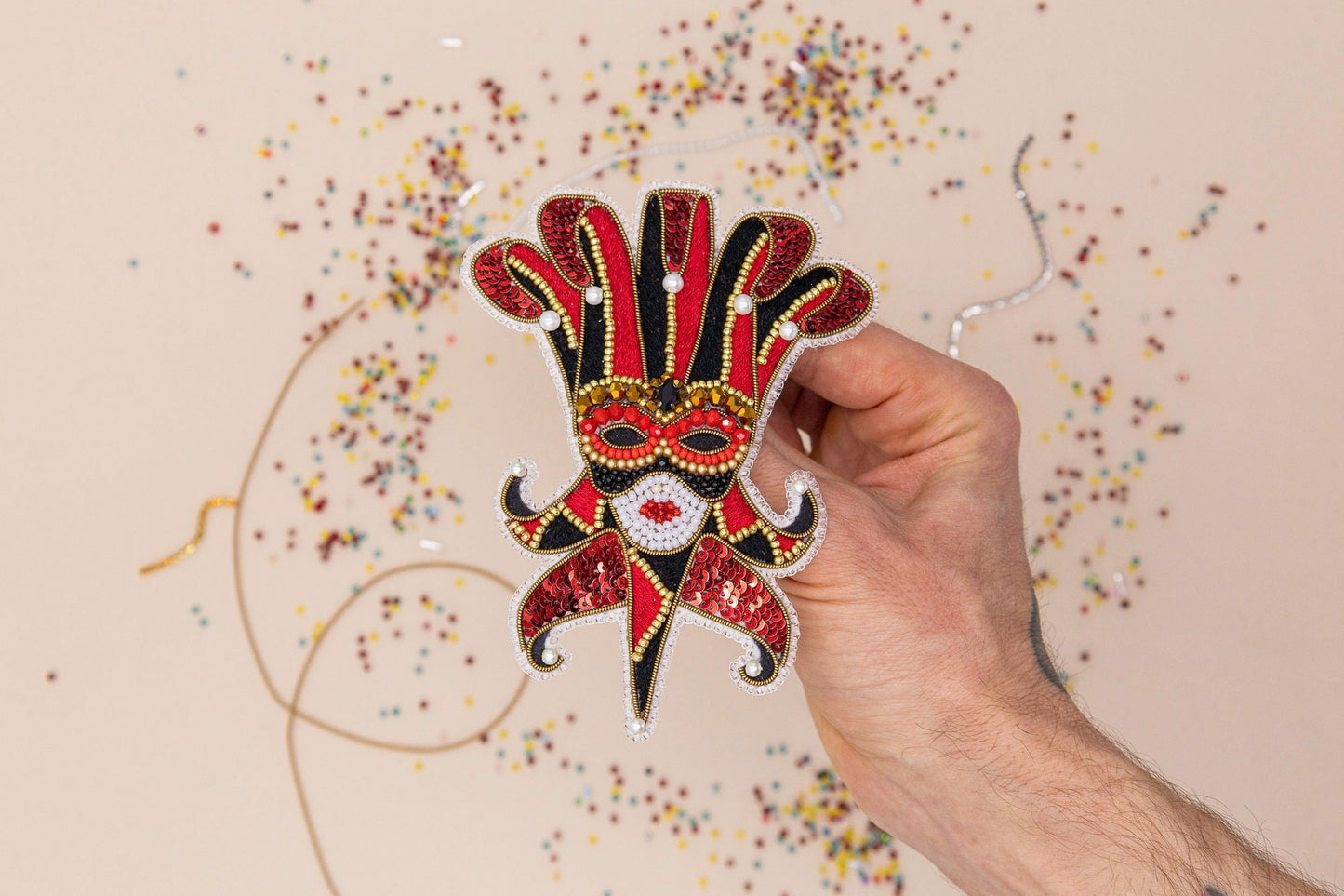 Bead Embroidery Kit Harlequin Mask. Seed Bead Brooch kit. DIY Craft kit. Beading kit. Needlework beading. Handmade Jewelry Making Kit