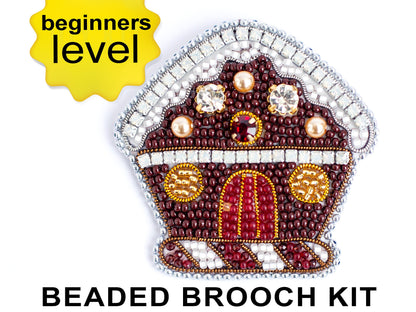 Bead Embroidery Kit Christmas Gingerbread House. Seed Bead Brooch kit. DIY Craft kit. Needlework beading. Handmade Jewelry Making Kit