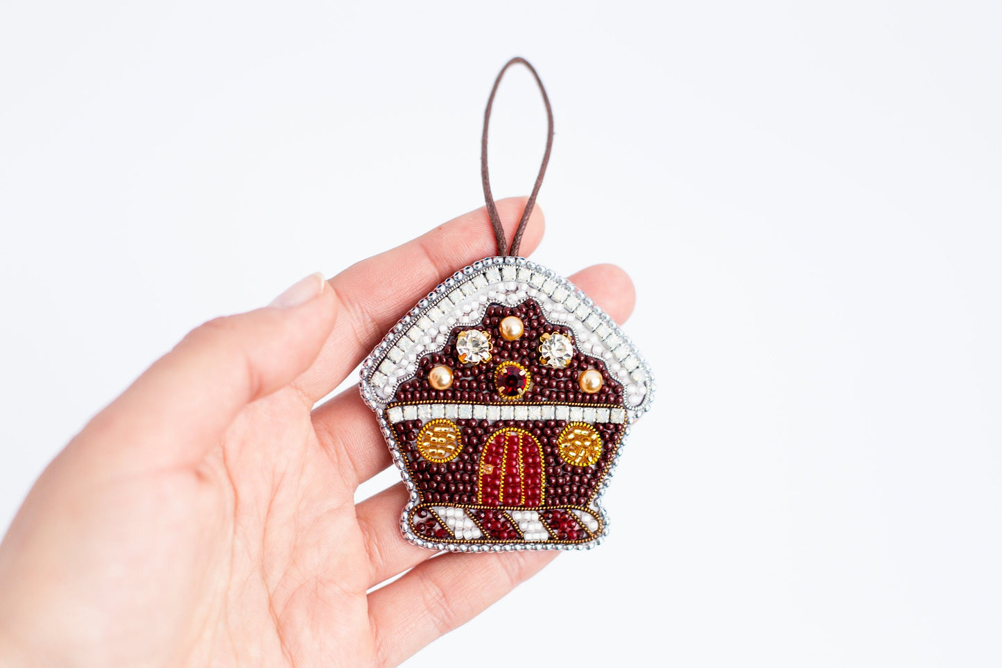 Bead Embroidery Kit Christmas Gingerbread House. Seed Bead Brooch kit. DIY Craft kit. Needlework beading. Handmade Jewelry Making Kit