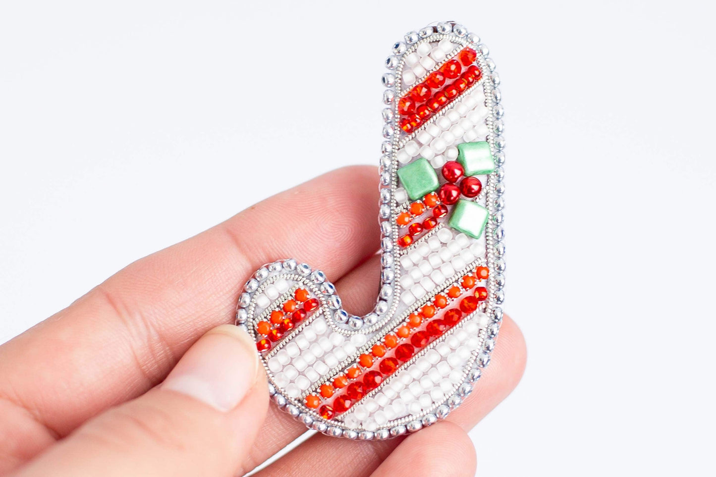 Bead Embroidery Kit Candy Cane. Seed Bead Brooch kit. DIY Craft kit. Xmas Beading Kit. Needlework beading. Handmade Jewelry Making Kit