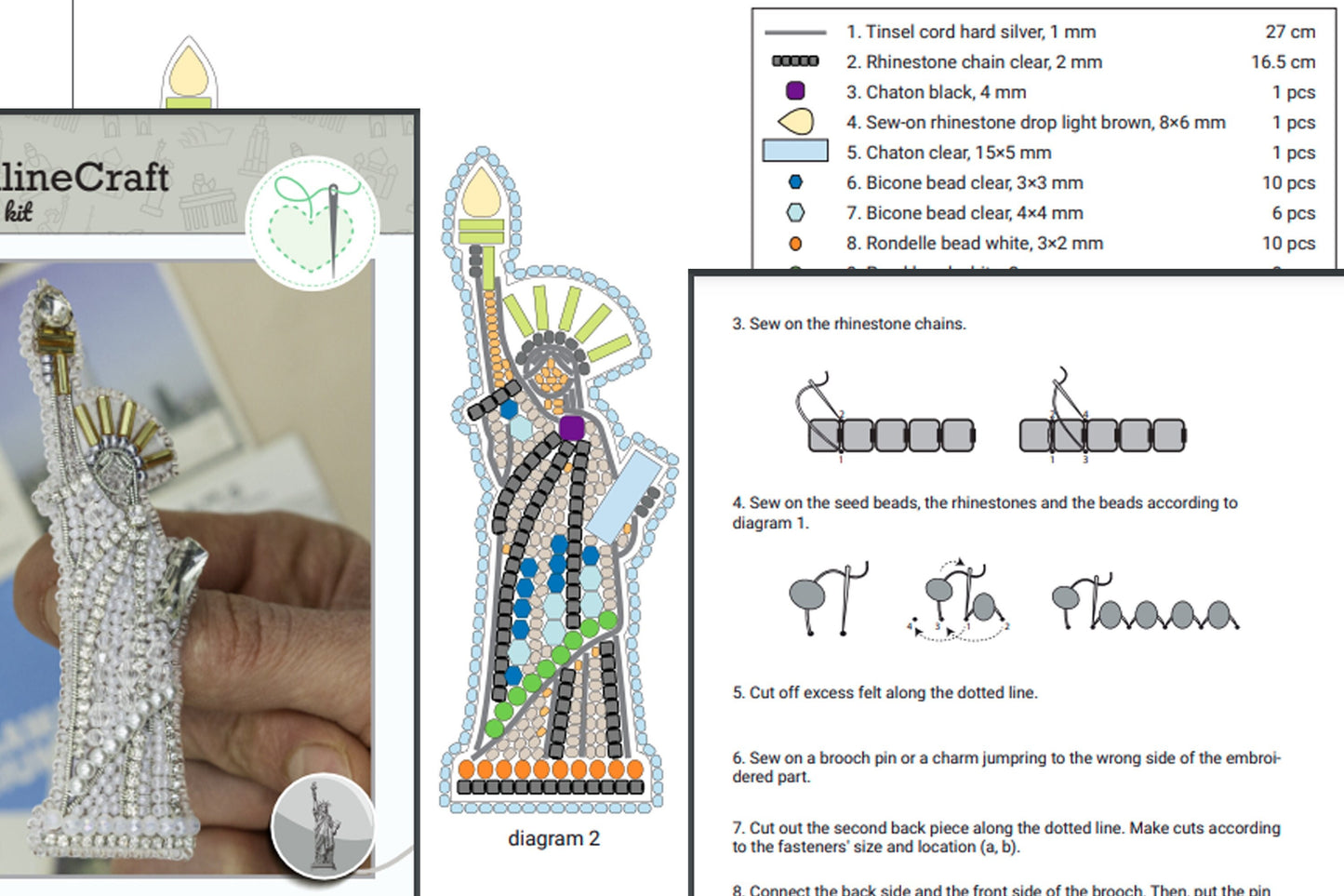 Bead Embroidery Kit Statue of Liberty. Seed Bead Brooch kit. DIY Craft kit. USA Beading kit. Needlework beading. Handmade Jewelry Making Kit