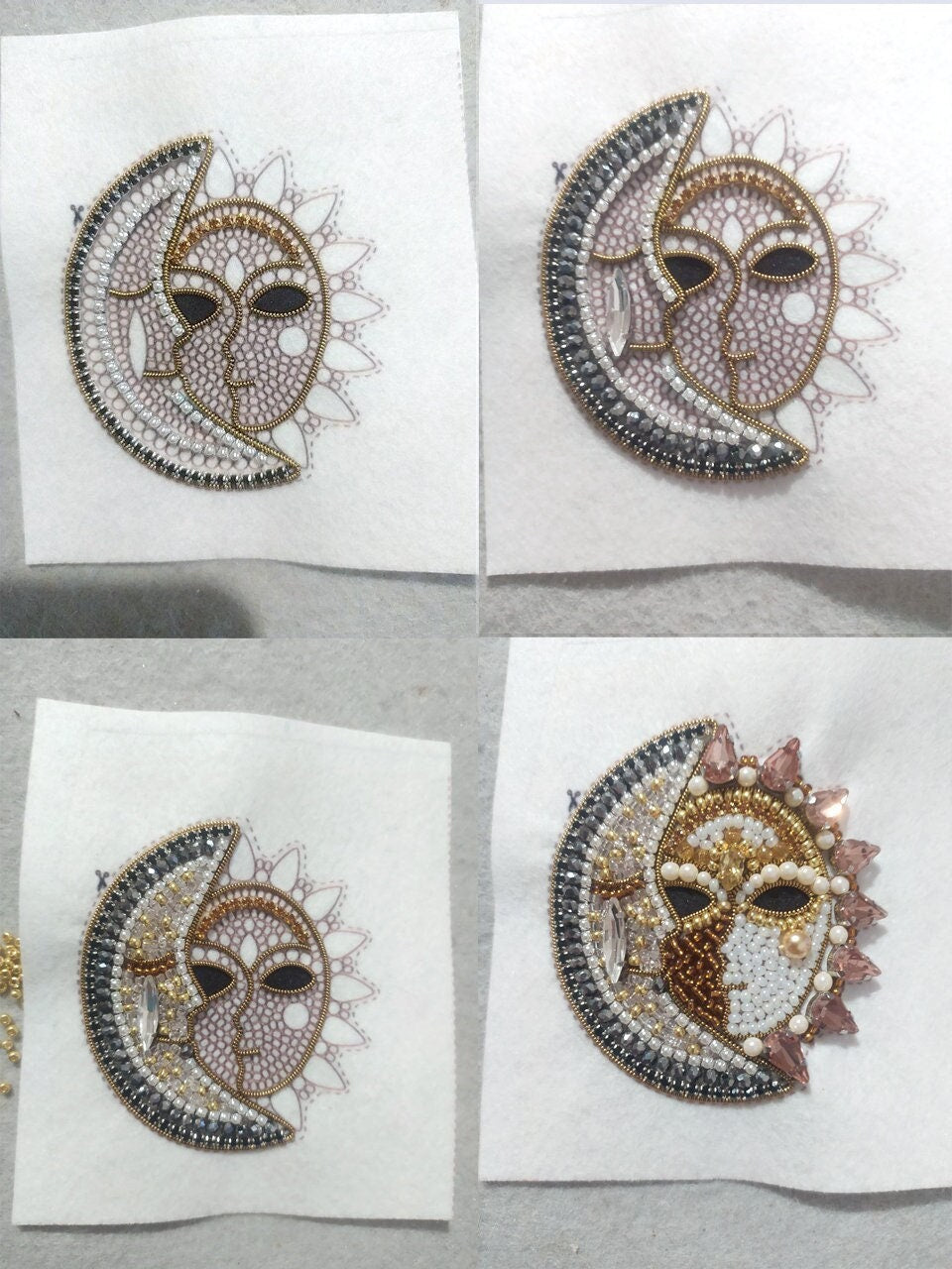 Bead Embroidery Kit Sun and Moon Mask. Seed Bead Brooch kit. DIY Craft kit. Beading kit. Needlework beading. Handmade Jewelry Making Kit