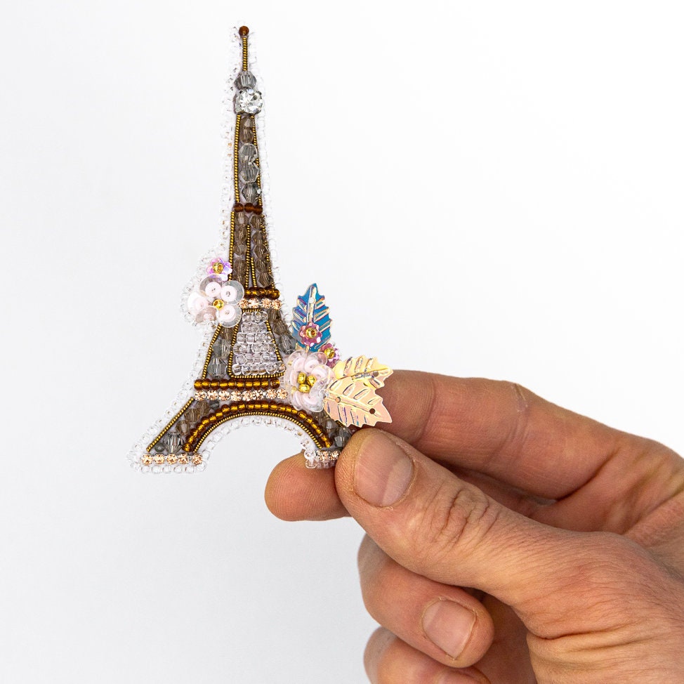 Bead Embroidery Kit Eiffel Tower. Seed Bead Brooch kit. DIY Craft kit. Paris Beading kit. Needlework beading. Handmade Jewelry Making Kit