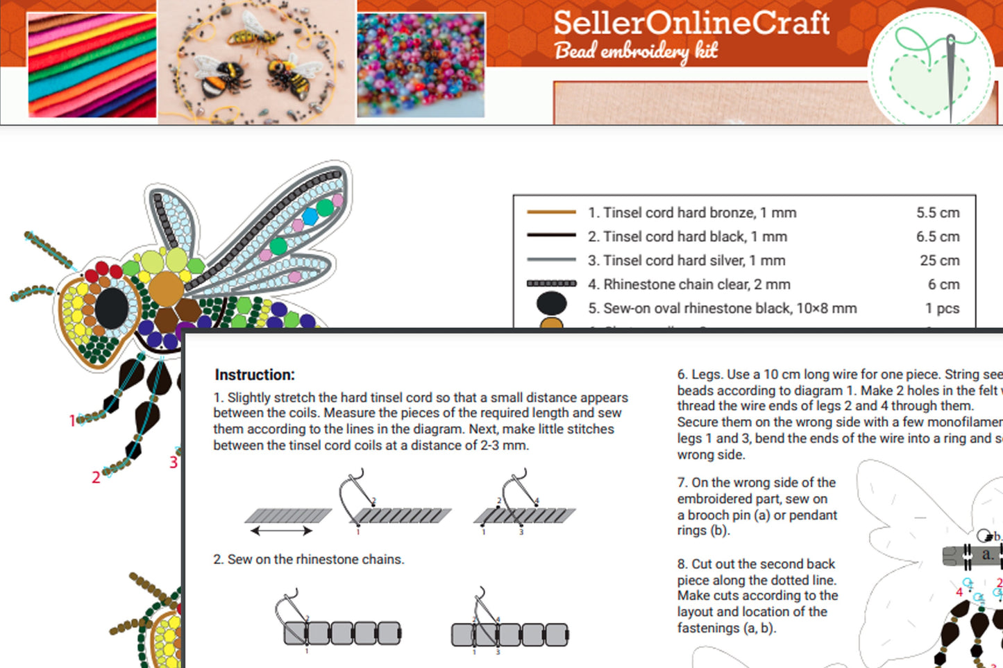 a page describing how to make a beaded insect