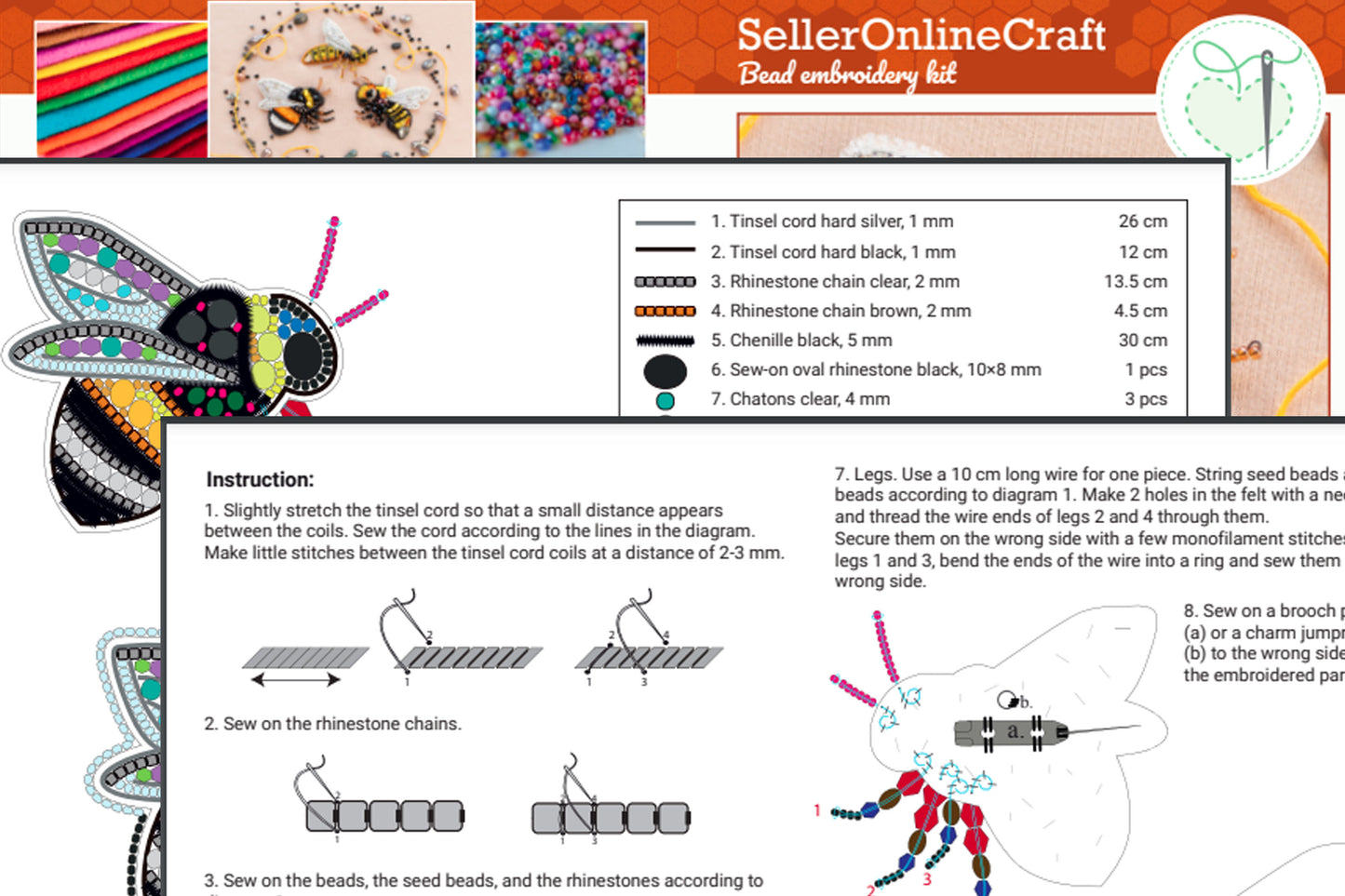 the instructions for making a beaded bee