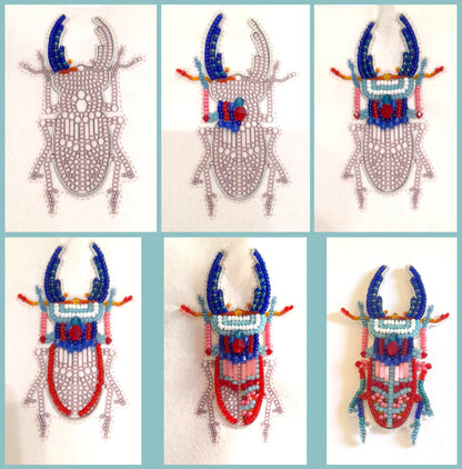 four pictures of a bug made out of beads