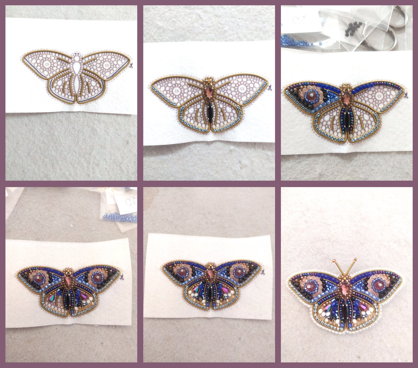 a series of pictures of a butterfly brooch