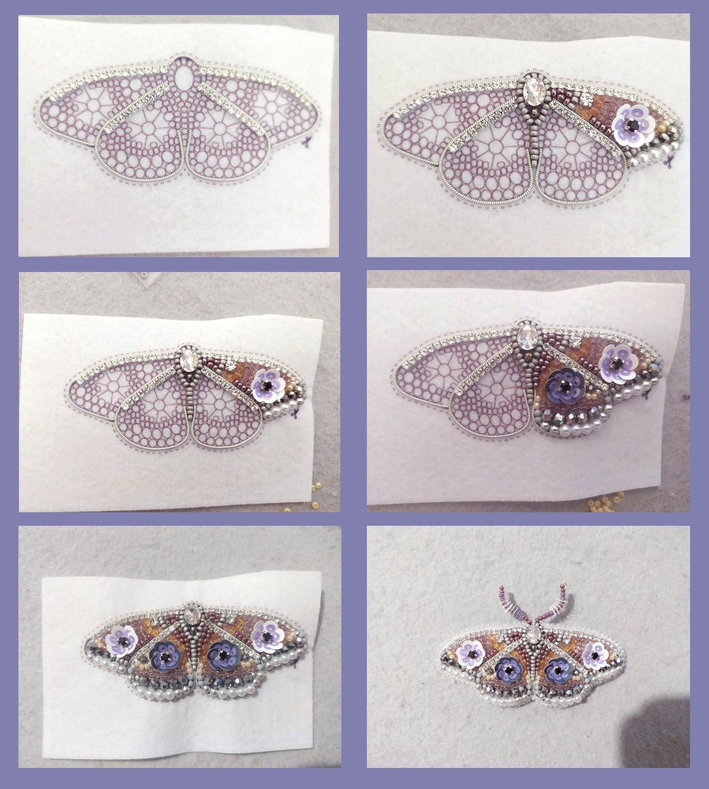 a collage of pictures of a butterfly made out of beads