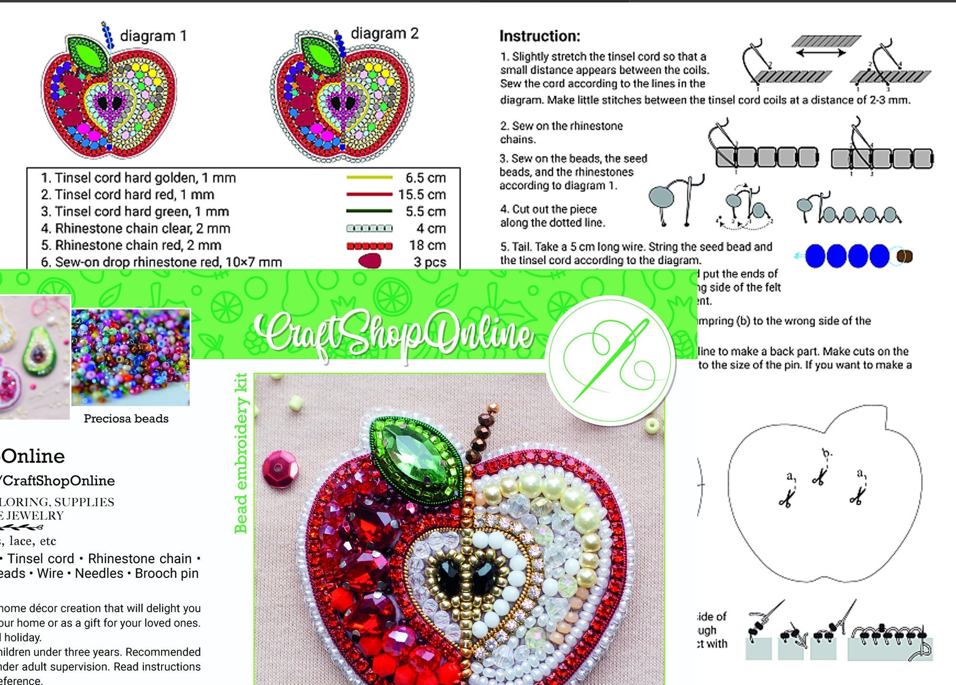 a brochure with a picture of a beaded apple