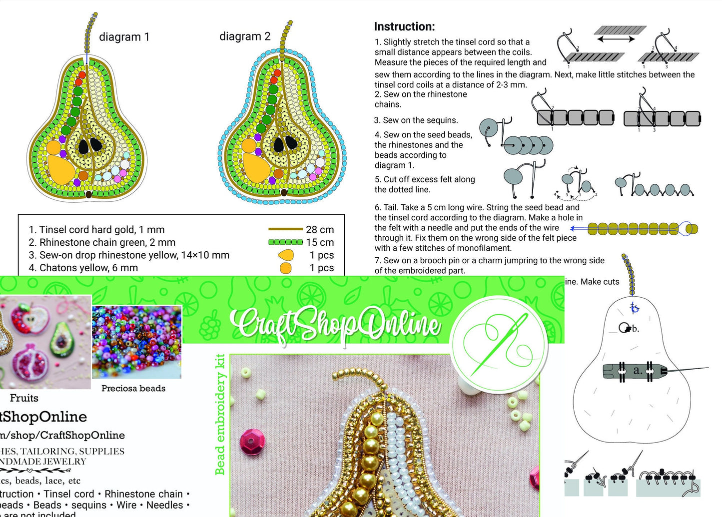 a brochure with a picture of a pear and beads