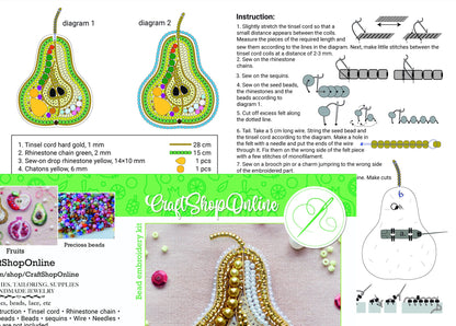 a brochure with a picture of a pear and beads