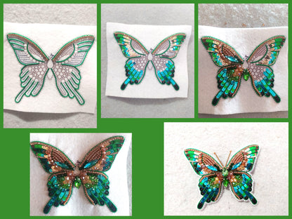 four different pictures of a butterfly on a towel