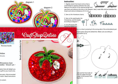 Bead Embroidery Kit Tomato. Seed Bead Brooch kit. DIY Craft kit. Veggies Beading Kit. Needlework beading. Handmade Jewelry Making Kit