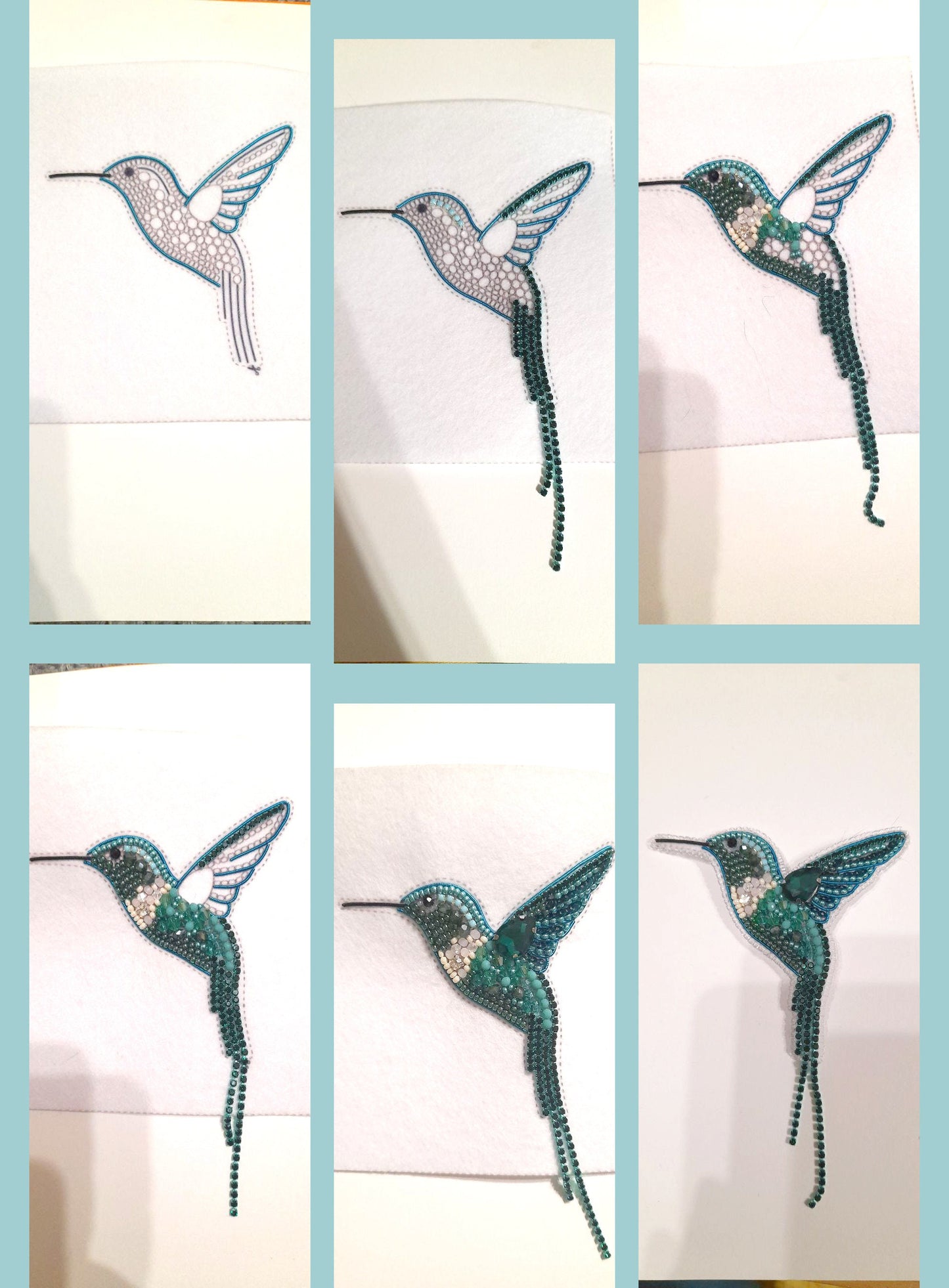 a series of pictures of a hummingbird in flight