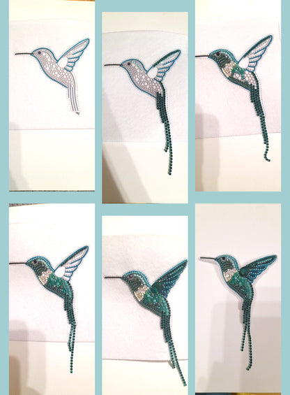 a series of pictures of a hummingbird in flight