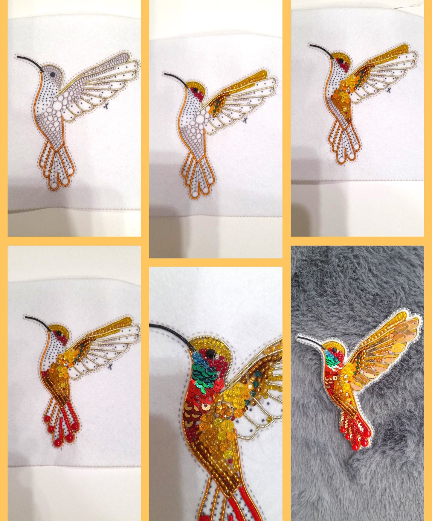 Bead Embroidery Kit Orange Hummingbird. Seed Bead Brooch kit. DIY Craft kit. Beading Kit. Needlework beading. Handmade Jewelry Making Kit