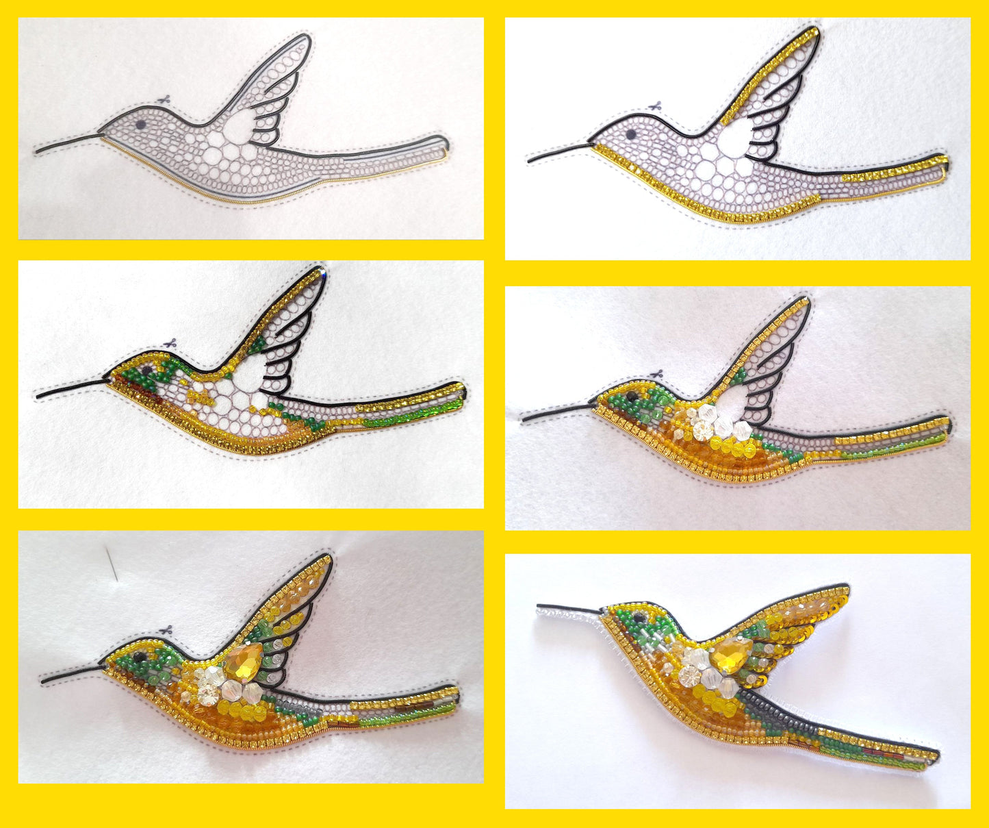 Bead Embroidery Kit Yellow Hummingbird. Seed Bead Brooch kit. DIY Craft kit. Beading Kit. Needlework beading. Handmade Jewelry Making Kit