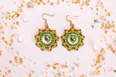 Green and Orange Beaded Earrings DIY Kit